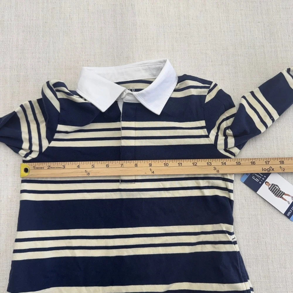 Gap Kids Girls Striped Rugby Dress Navy Cream Long Sleeve Cotton S‎ 6/6X NEW